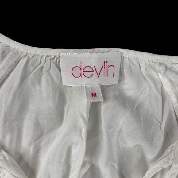 Devlin Boho Embroidered Long Sleeve V-Neck Women Top Medium White/Blue - Picture 5 of 6